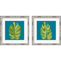 Framed 'Leaf On Teal 2 Piece Framed Art Print Set' border=