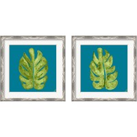 Framed 'Leaf On Teal 2 Piece Framed Art Print Set' border=