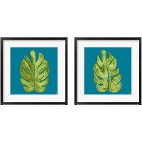 Framed 'Leaf On Teal 2 Piece Framed Art Print Set' border=