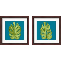 Framed 'Leaf On Teal 2 Piece Framed Art Print Set' border=