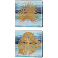 Framed Gold and Teal Leaf Palm 2 Piece Canvas Print Set