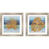 Framed 'Gold and Teal Leaf Palm 2 Piece Framed Art Print Set' border=