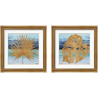 Framed 'Gold and Teal Leaf Palm 2 Piece Framed Art Print Set' border=
