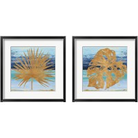 Framed Gold and Teal Leaf Palm 2 Piece Framed Art Print Set