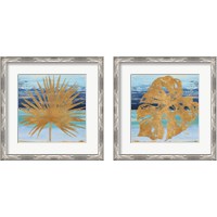 Framed 'Gold and Teal Leaf Palm 2 Piece Framed Art Print Set' border=