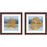 Framed Gold and Teal Leaf Palm 2 Piece Framed Art Print Set