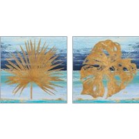 Framed 'Gold and Teal Leaf Palm 2 Piece Art Print Set' border=