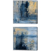 Framed 'Gold on Blue Square 2 Piece Canvas Print Set' border=
