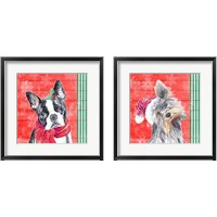 Framed 'Holiday Puppy 2 Piece Framed Art Print Set' border=