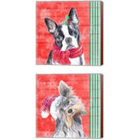 Framed 'Holiday Puppy 2 Piece Canvas Print Set' border=
