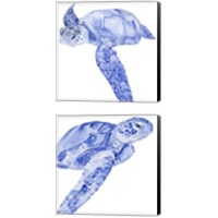 Framed 'Ultramarine Sea Turtle 2 Piece Canvas Print Set' border=