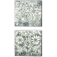 Framed 'Flower Stone Tile 2 Piece Canvas Print Set' border=