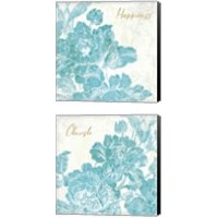 Framed Toile Roses Teal  2 Piece Canvas Print Set