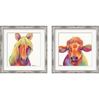 Framed 'Cheery Animals 2 Piece Framed Art Print Set' border=