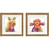 Framed 'Cheery Animals 2 Piece Framed Art Print Set' border=