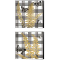 Framed 'Buffalo Check Ferns and Butterflies Neutral 2 Piece Canvas Print Set' border=
