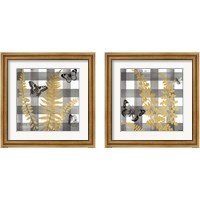 Framed 'Buffalo Check Ferns and Butterflies Neutral 2 Piece Framed Art Print Set' border=