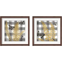 Framed Buffalo Check Ferns and Butterflies Neutral 2 Piece Framed Art Print Set