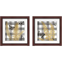 Framed 'Buffalo Check Ferns and Butterflies Neutral 2 Piece Framed Art Print Set' border=