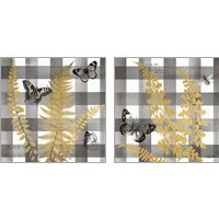 Framed Buffalo Check Ferns and Butterflies Neutral 2 Piece Art Print Set