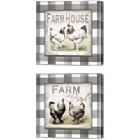 Framed Buffalo Check Farm House Chickens Neutral 2 Piece Canvas Print Set