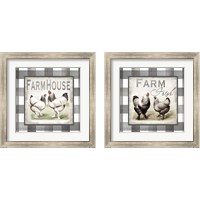 Framed Buffalo Check Farm House Chickens Neutral 2 Piece Framed Art Print Set