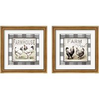 Framed 'Buffalo Check Farm House Chickens Neutral 2 Piece Framed Art Print Set' border=