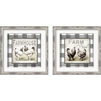 Framed 'Buffalo Check Farm House Chickens Neutral 2 Piece Framed Art Print Set' border=