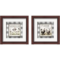 Framed 'Buffalo Check Farm House Chickens Neutral 2 Piece Framed Art Print Set' border=