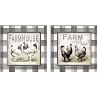 Framed Buffalo Check Farm House Chickens Neutral 2 Piece Art Print Set