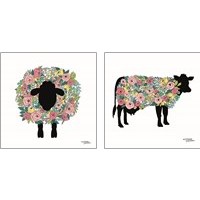 Framed 'Floral Farm Animals 2 Piece Art Print Set' border=