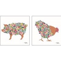Framed 'Floral Farm Animals 2 Piece Art Print Set' border=