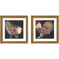 Framed Floral Hen on Black 2 Piece Framed Art Print Set