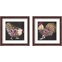 Framed 'Floral Hen on Black 2 Piece Framed Art Print Set' border=