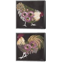 Framed 'Floral Hen on Black 2 Piece Canvas Print Set' border=