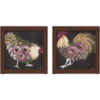 Framed 'Floral Hen on Black 2 Piece Framed Art Print Set' border=