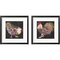 Framed Floral Hen on Black 2 Piece Framed Art Print Set