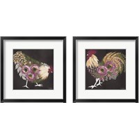 Framed 'Floral Hen on Black 2 Piece Framed Art Print Set' border=