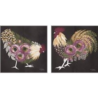 Framed Floral Hen on Black 2 Piece Art Print Set
