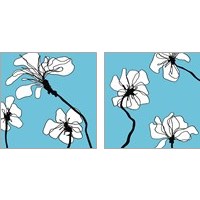 Framed Flowers in Blue 2 Piece Art Print Set