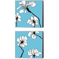 Framed 'Flowers in Blue 2 Piece Canvas Print Set' border=