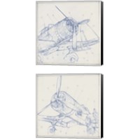 Framed Airplane Mechanical Sketch 2 Piece Canvas Print Set