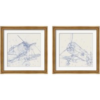 Framed Airplane Mechanical Sketch 2 Piece Framed Art Print Set