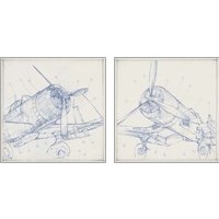 Framed Airplane Mechanical Sketch 2 Piece Art Print Set