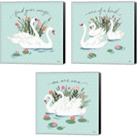 Framed 'Swan Lake Mint 3 Piece Canvas Print Set' border=