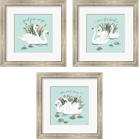 Framed 'Swan Lake Mint 3 Piece Framed Art Print Set' border=