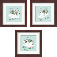 Framed 'Swan Lake Mint 3 Piece Framed Art Print Set' border=