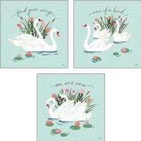 Framed 'Swan Lake Mint 3 Piece Art Print Set' border=
