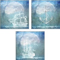 Framed 'Sail Away 3 Piece Art Print Set' border=