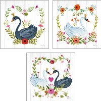Framed 'Swan Love 3 Piece Art Print Set' border=